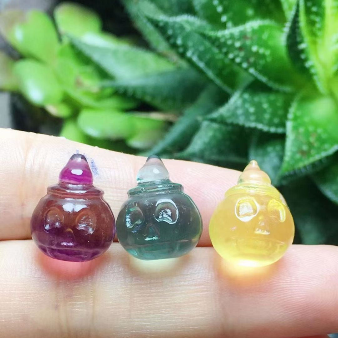 Mini Fluorite Pumpkin Lantern Natural Crystal Carvings Wholesale