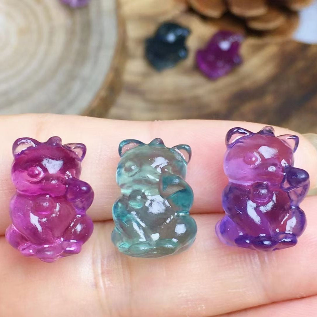Mini Fluorite Fortune Cat Natural Crystal Carvings Wholesale