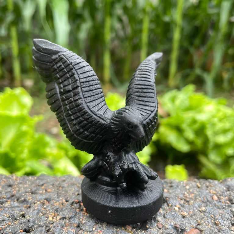 8CM Black Obsidian Flying Eagle on Stand Carvings