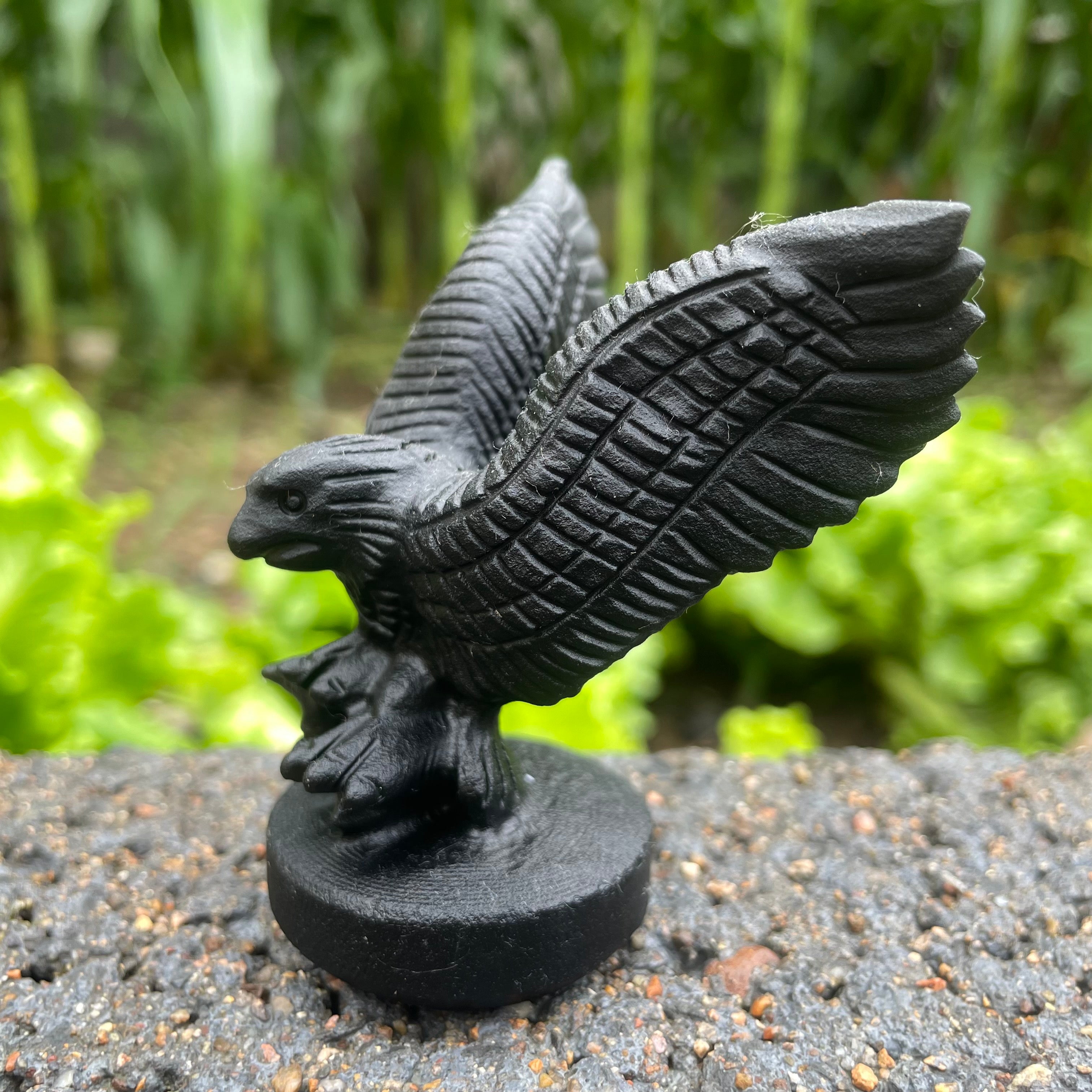 8.5CM Black Obsidian Flying Eagle on Stand Carvings