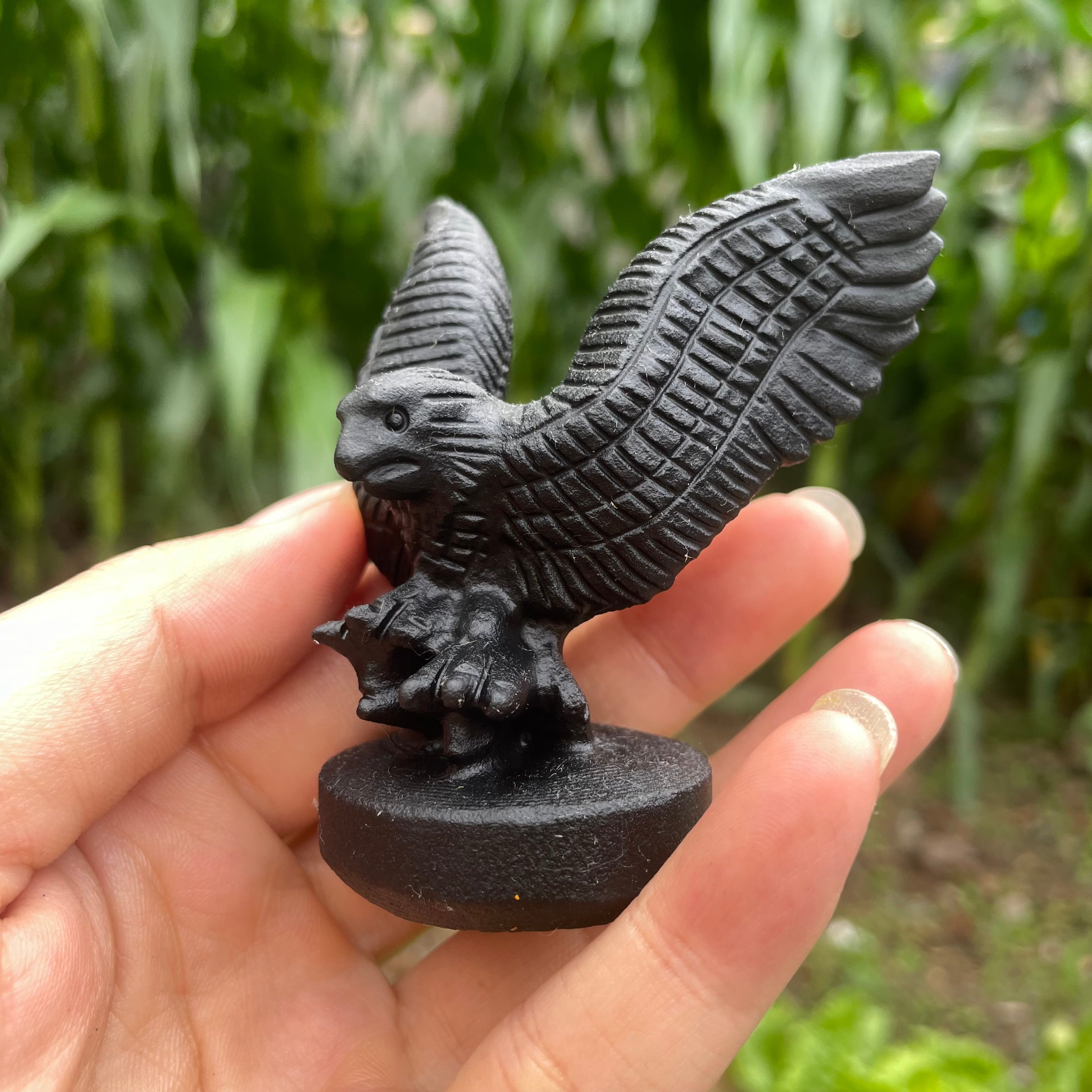 8.5CM Black Obsidian Flying Eagle on Stand Carvings