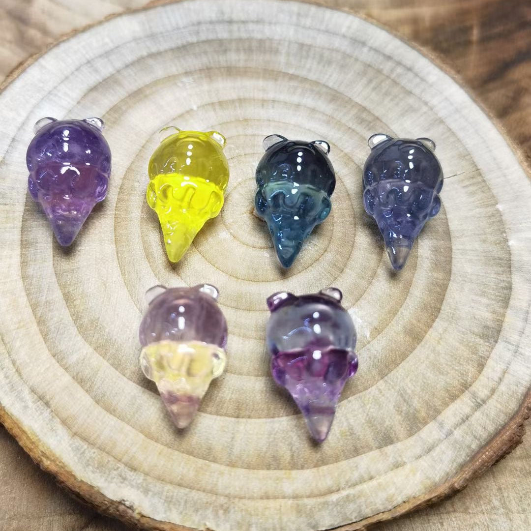 Mini Fluorite Ice Cream Bear Natural Crystal Carvings Wholesale