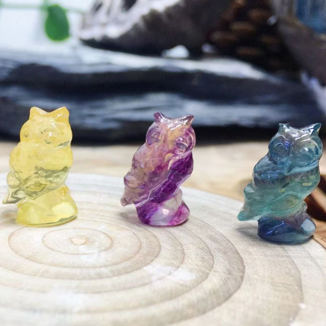 Mini Fluorite Owl Natural Crystal Carvings Wholesale