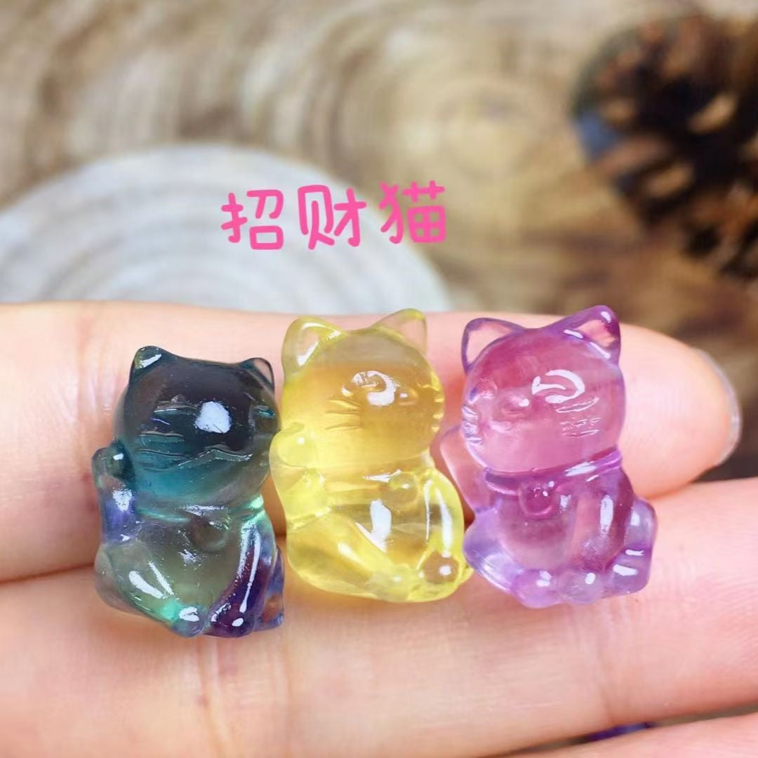 Mini Fluorite Fortune Cat Natural Crystal Carvings Wholesale