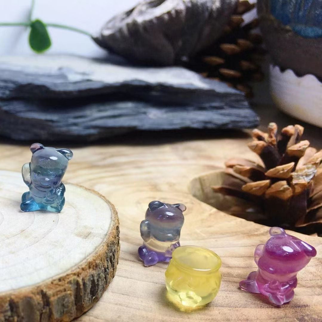 Mini Fluorite Winnie And Honey Pot Natural Crystal Carvings Wholesale