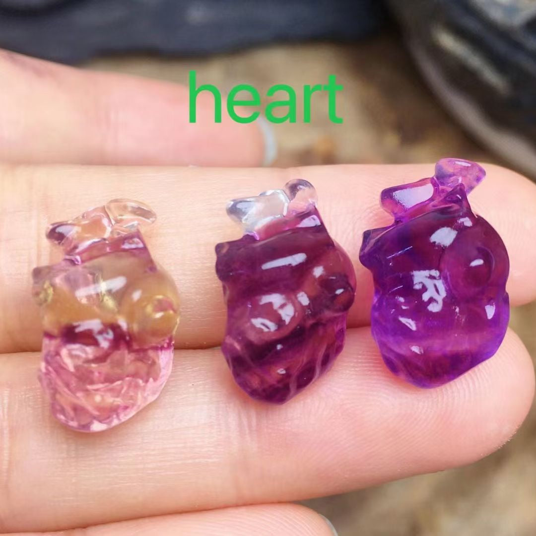Mini Fluorite Heart Organ Natural Crystal Carvings Wholesale