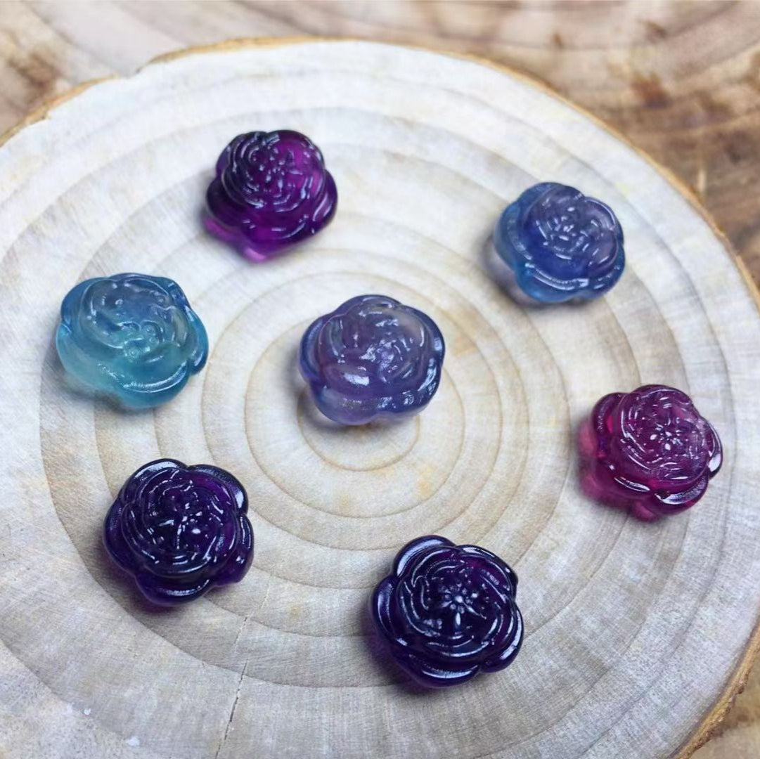 Mini Fluorite Peony Natural Crystal Carvings Wholesale