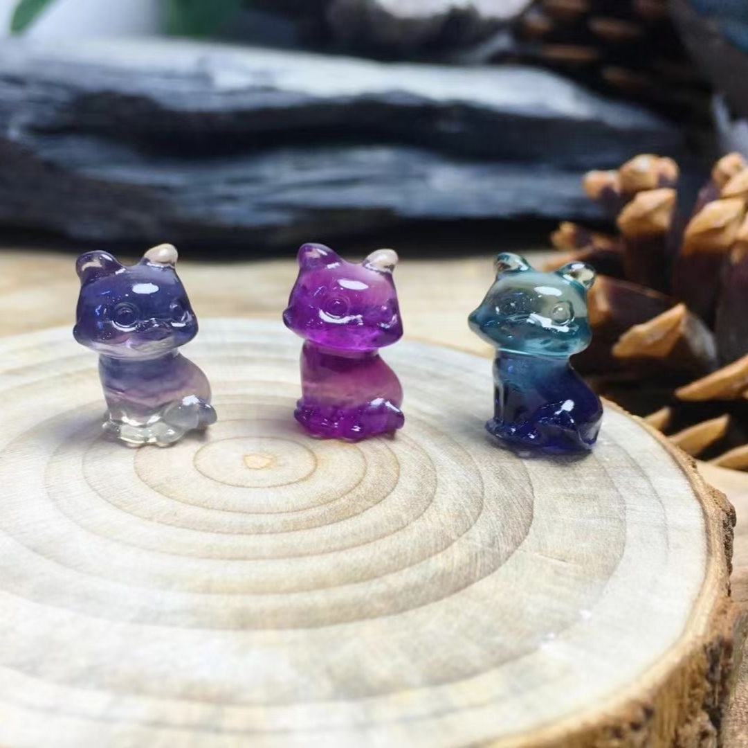Mini Fluorite Little Cat Natural Crystal Carvings Wholesale