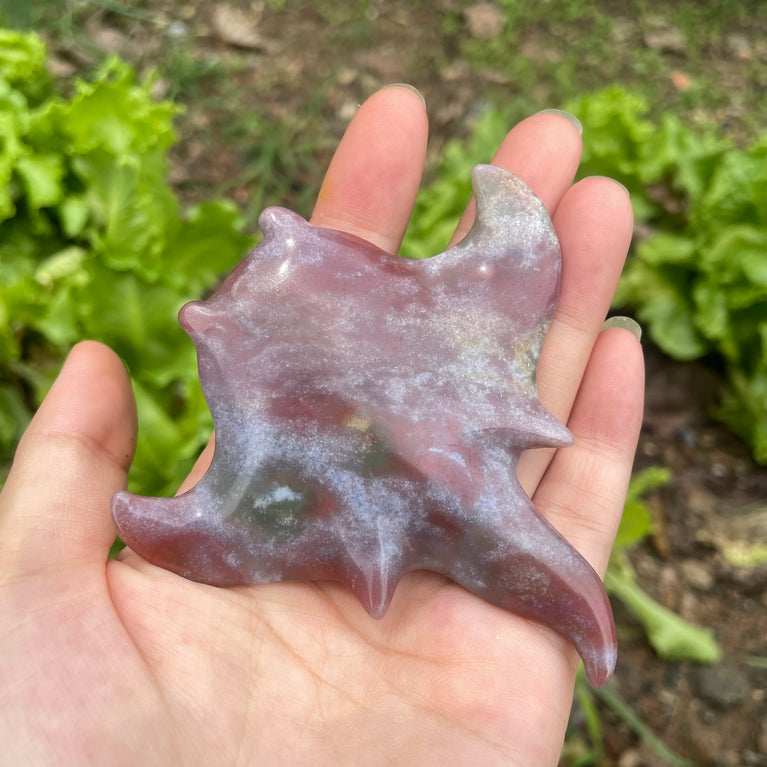 8CM Ocean Jasper Handcarved Manta Ray Stingray Natural Crystal Carving