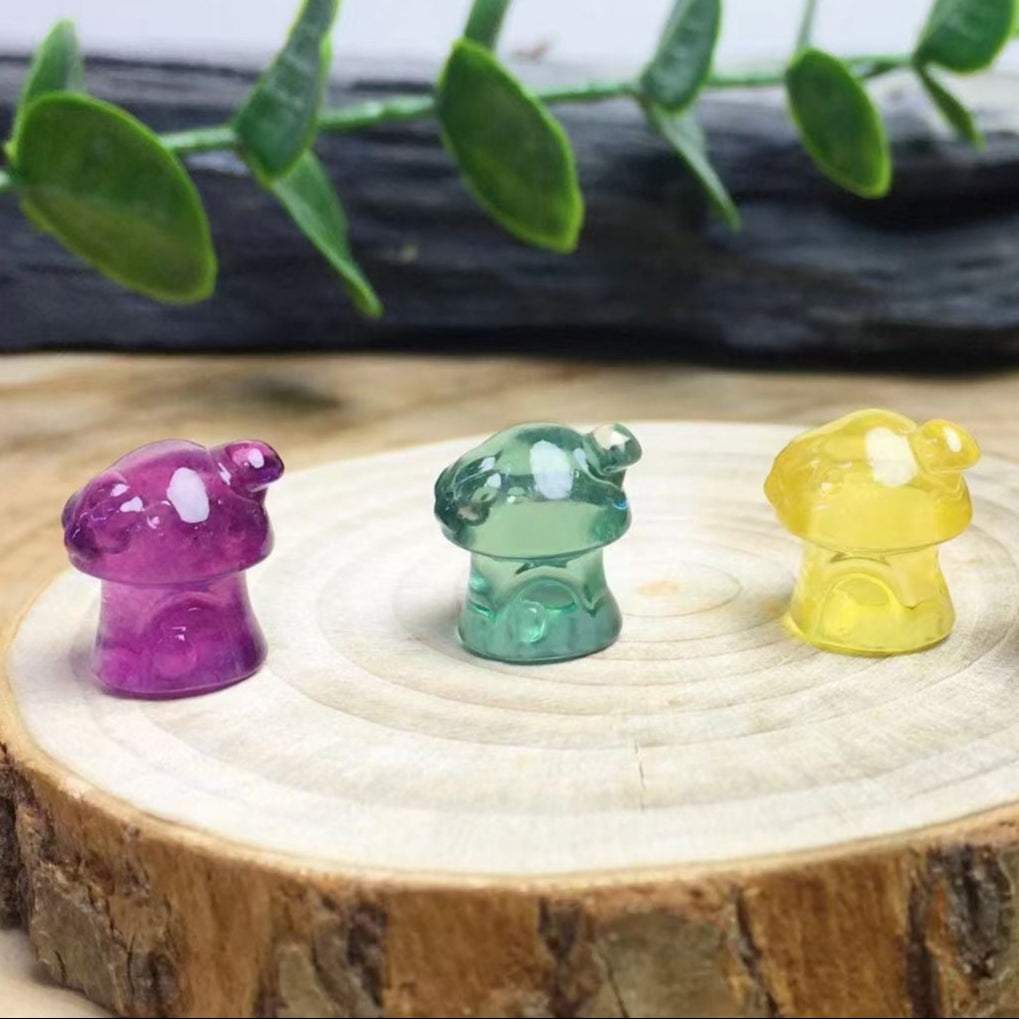 Mini Fluorite Mushroom House Natural Crystal Carvings Wholesale