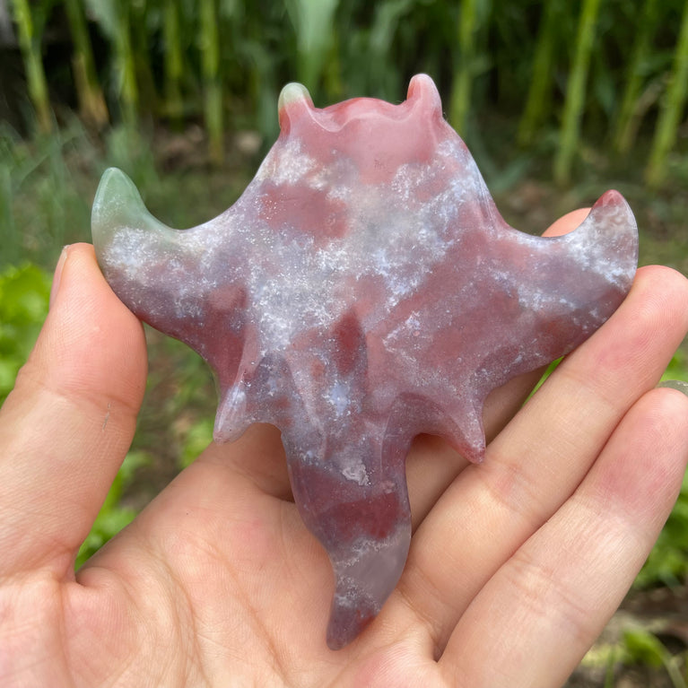 8CM Ocean Jasper Handcarved Manta Ray Stingray Natural Crystal Carving