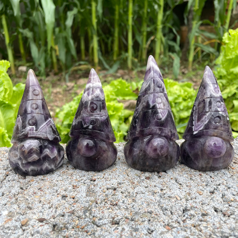 11CM Chevron Amethyst Gnome Hand Carved Carving