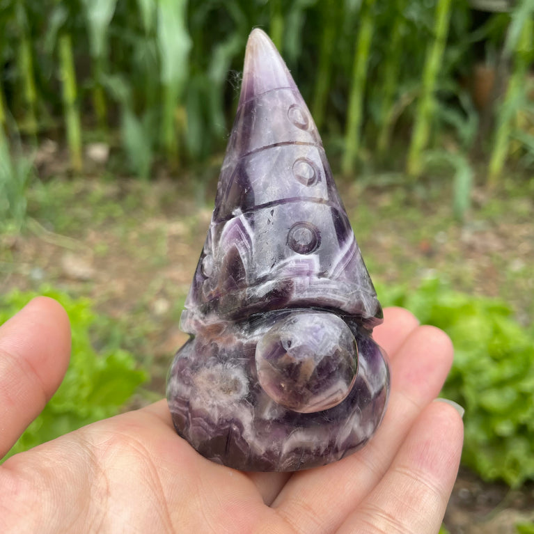 11CM Chevron Amethyst Gnome Hand Carved Carving