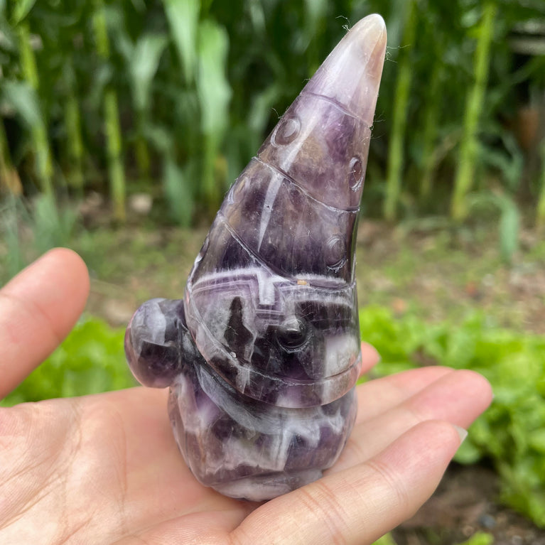 11CM Chevron Amethyst Gnome Hand Carved Carving