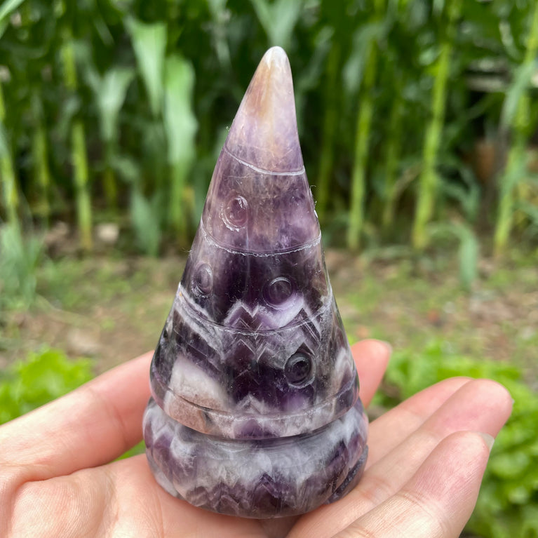 11CM Chevron Amethyst Gnome Hand Carved Carving