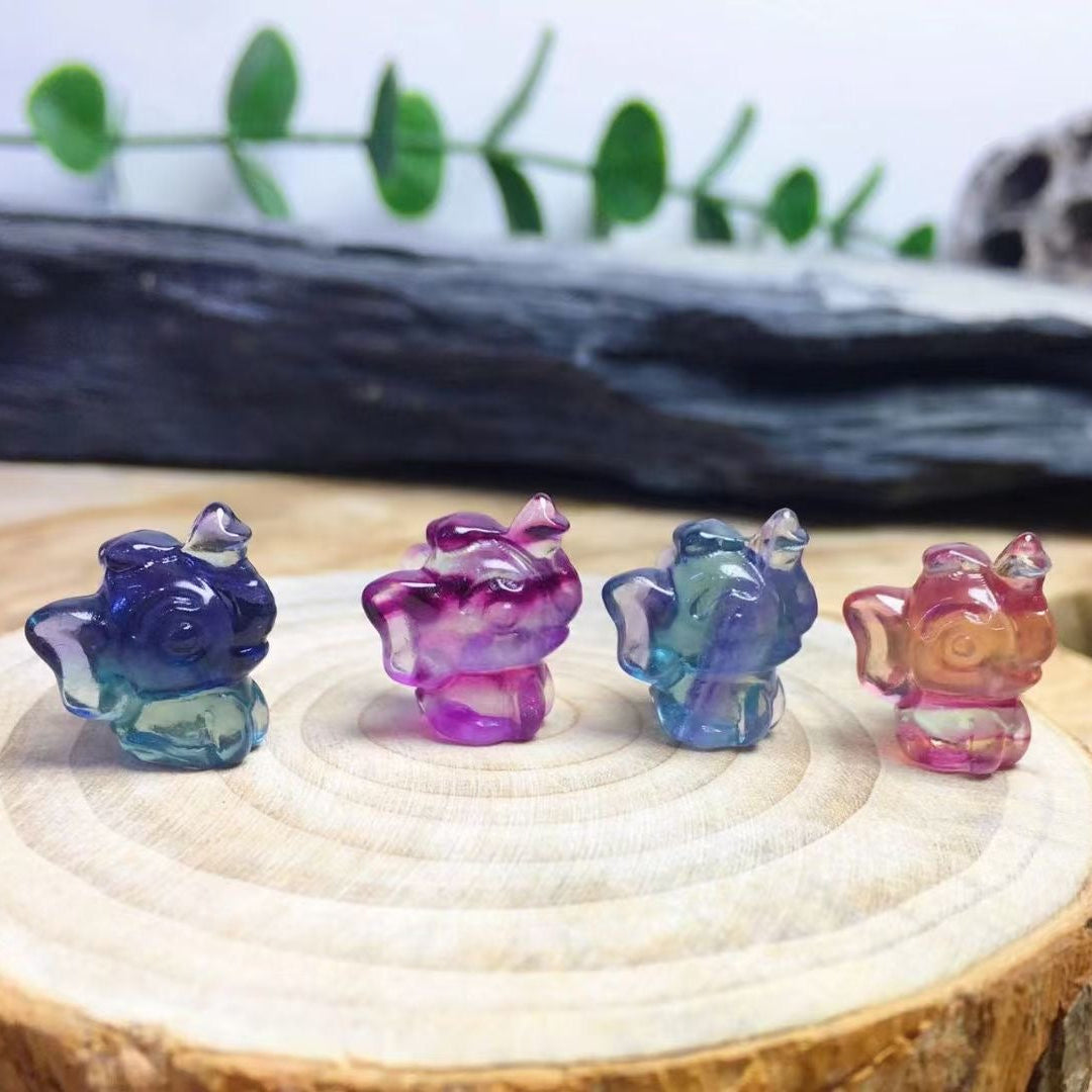 Mini Fluorite Dumbo Elephant Natural Crystal Carvings Wholesale