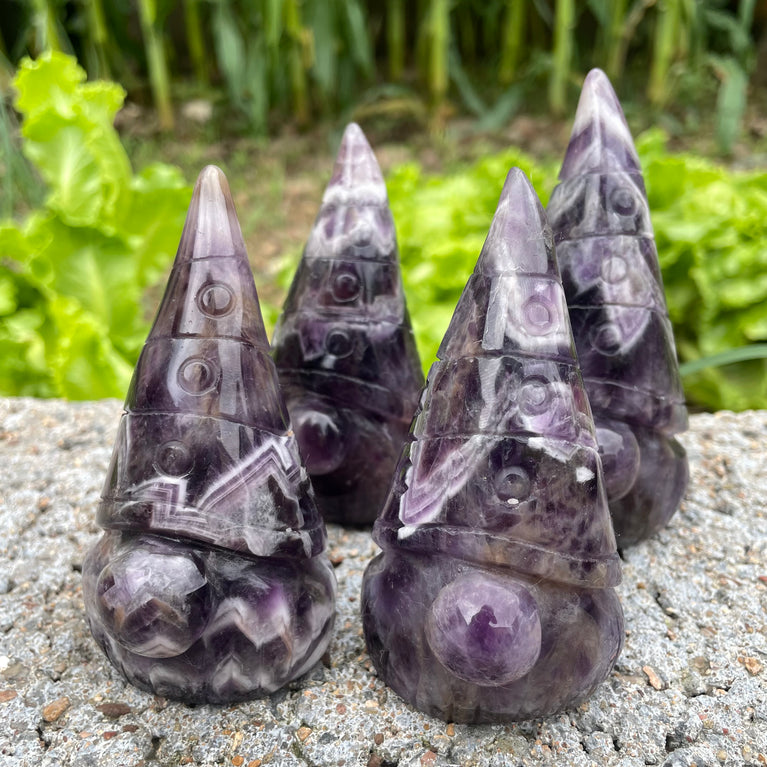 11CM Chevron Amethyst Gnome Hand Carved Carving