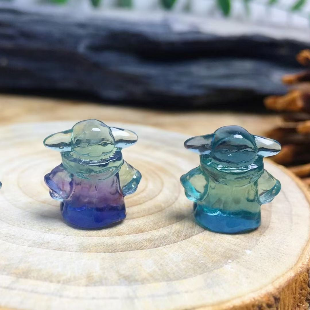 Mini Fluorite Yoda Natural Crystal Carvings