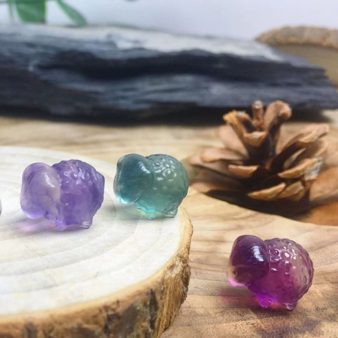 Mini Fluorite Sheep Natural Crystal Carvings