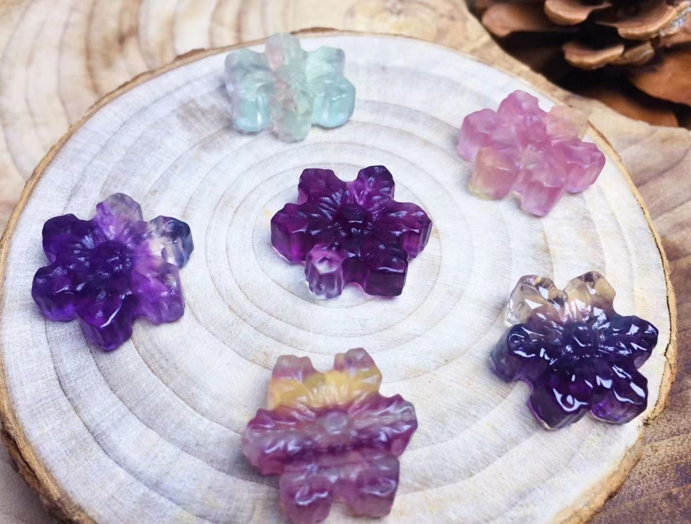 Mini Fluorite Snowflakes Natural Crystal Carvings Wholesale