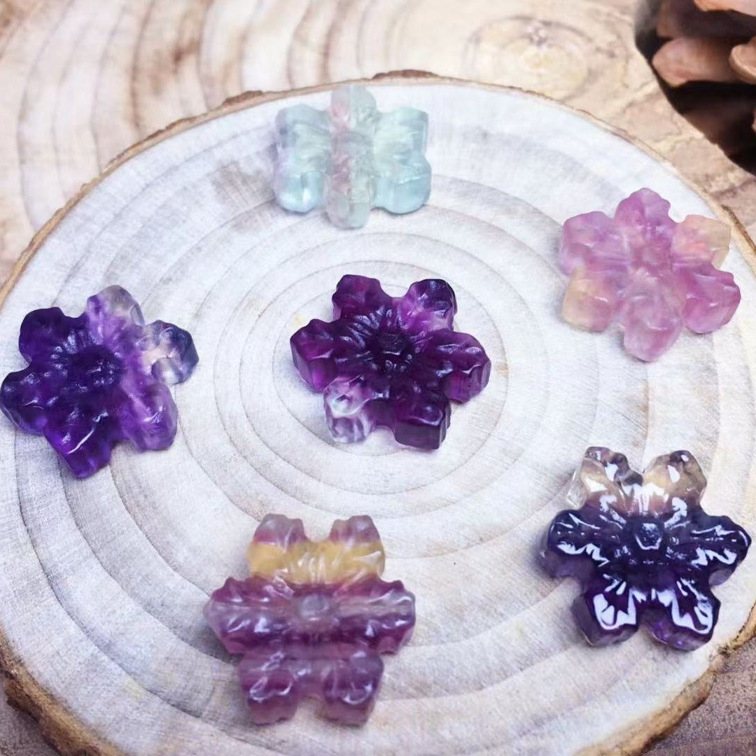 Mini Fluorite Snowflakes Natural Crystal Carvings Wholesale