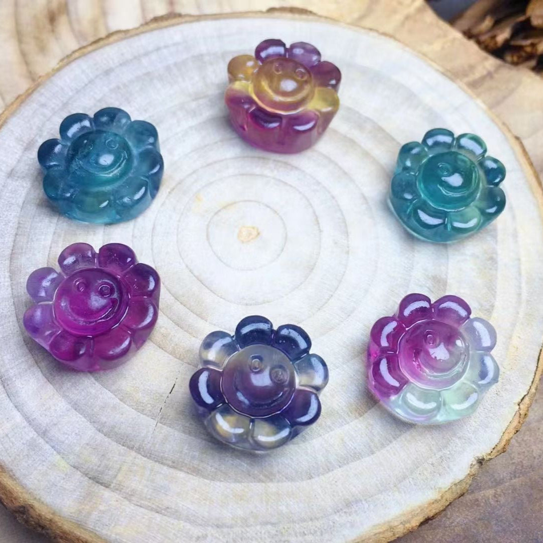 Mini Fluorite Sunflower Natural Crystal Carvings Wholesale