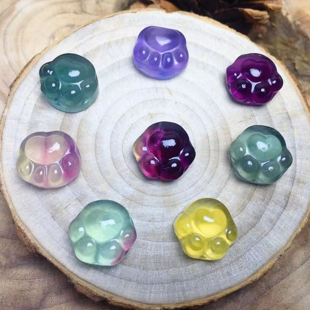 Mini Fluorite Paw Print Natural Crystal Carvings Wholesale