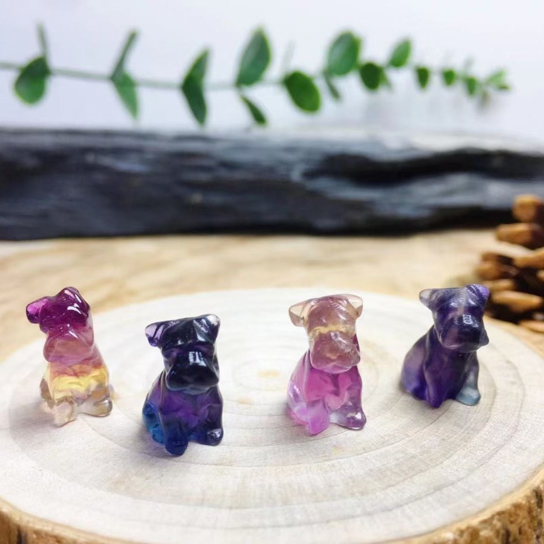 Mini Fluorite Schnauzer Dog Natural Crystal Carvings Wholesale