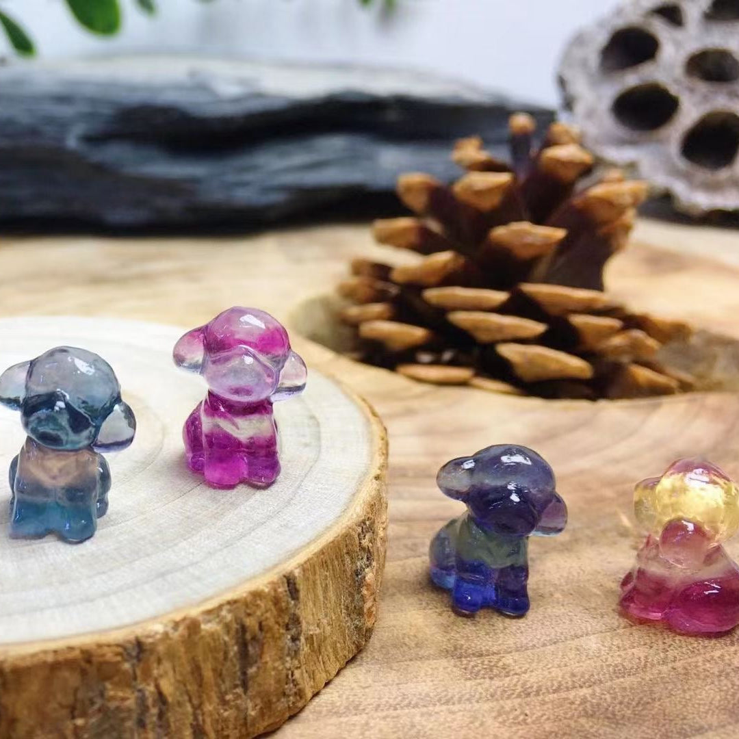 Mini Fluorite Poodle Dog Natural Crystal Carvings Wholesale
