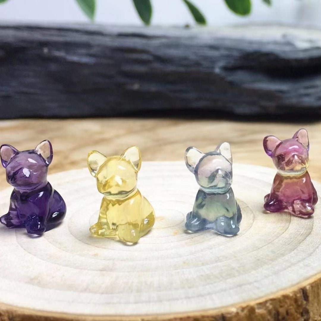 Mini Fluorite French Bull Dog Natural Crystal Carvings Wholesale