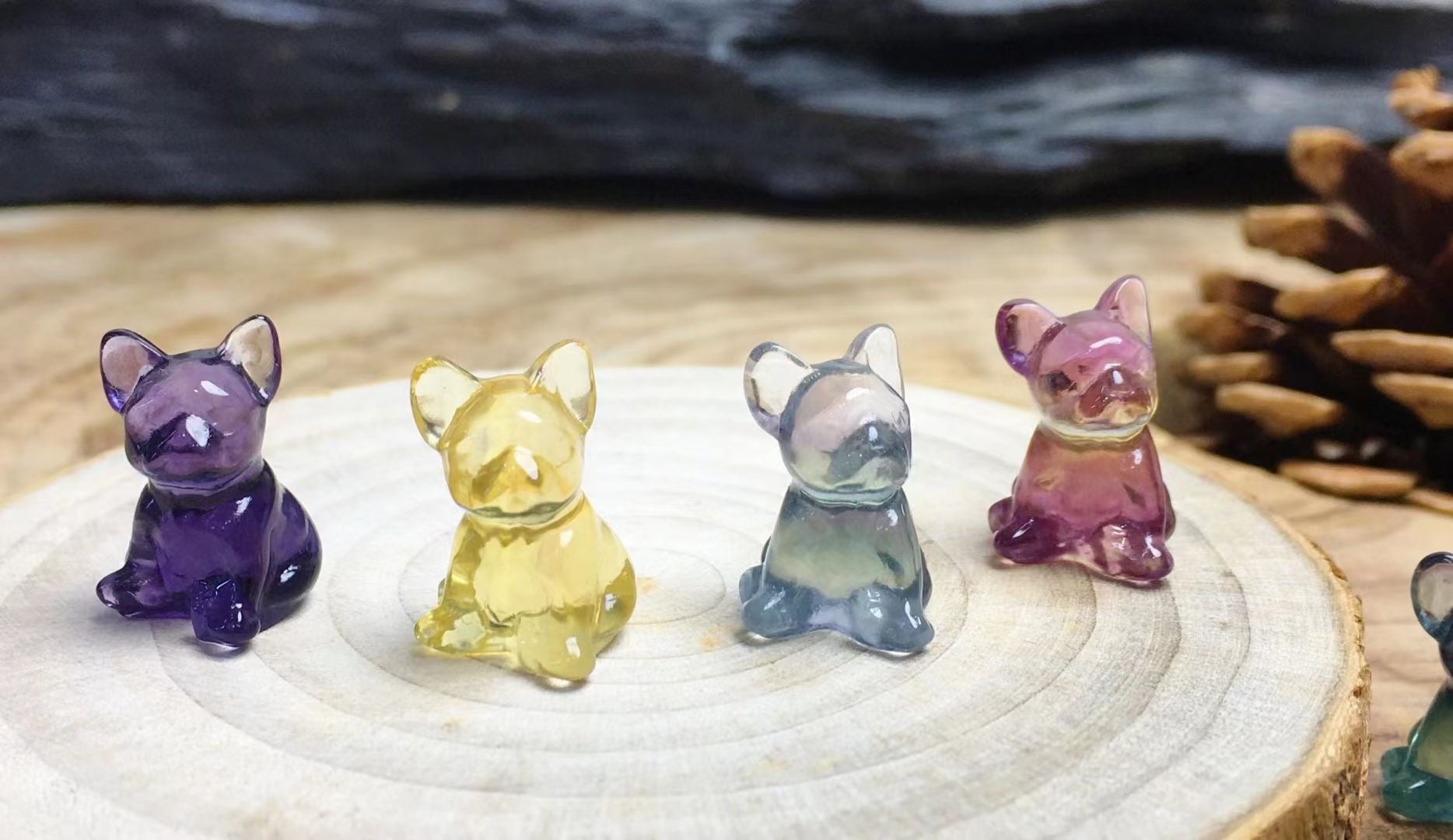 Mini Fluorite French Bull Dog Natural Crystal Carvings Wholesale