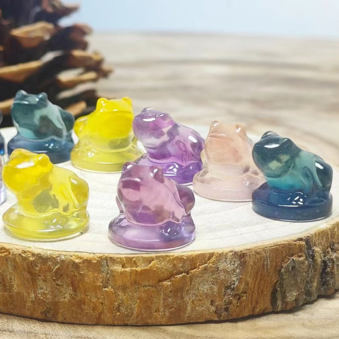 Mini Fluorite French Bull Dog Natural Crystal Carvings Wholesale