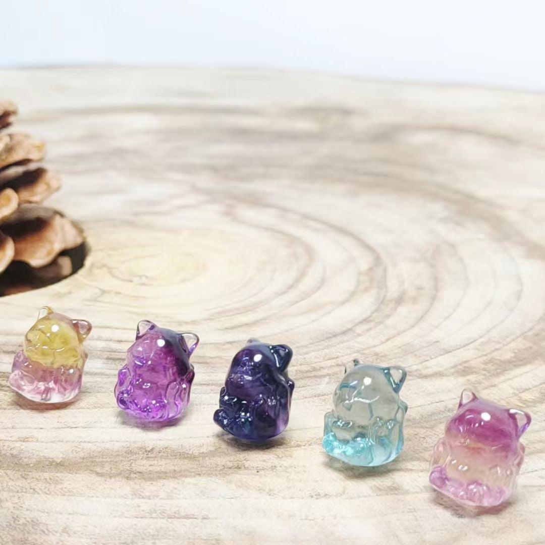 Mini Fluorite Nine Tail Fox Natural Crystal Carvings Wholesale