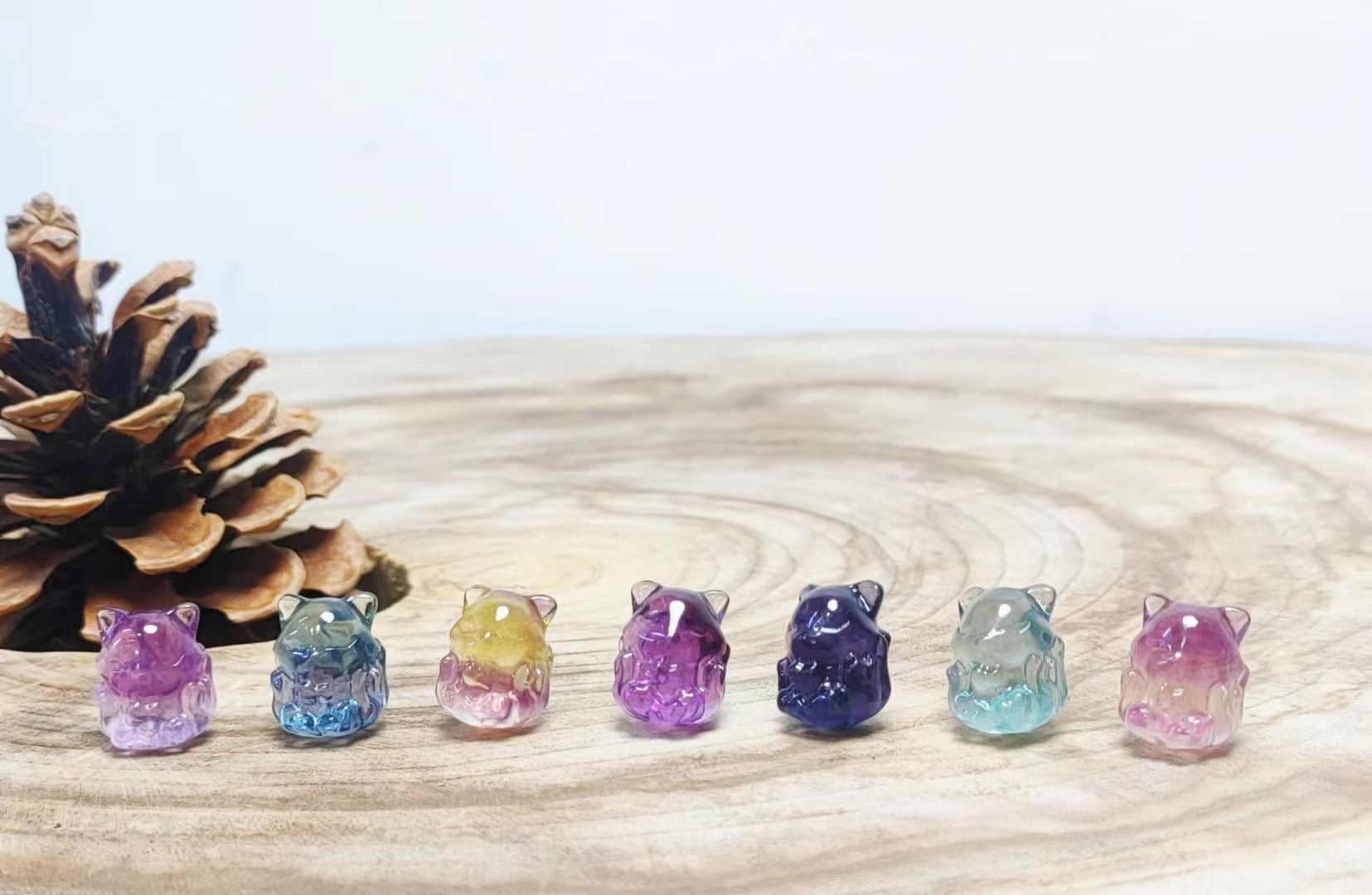 Mini Fluorite Nine Tail Fox Natural Crystal Carvings Wholesale