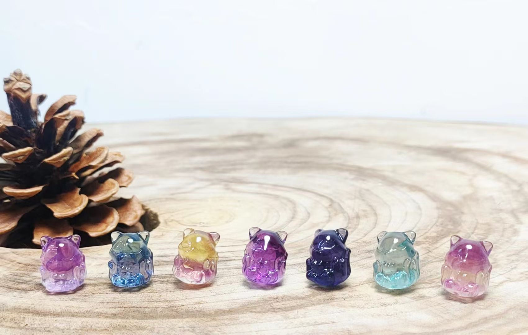 Mini Fluorite Nine Tail Fox Natural Crystal Carvings Wholesale