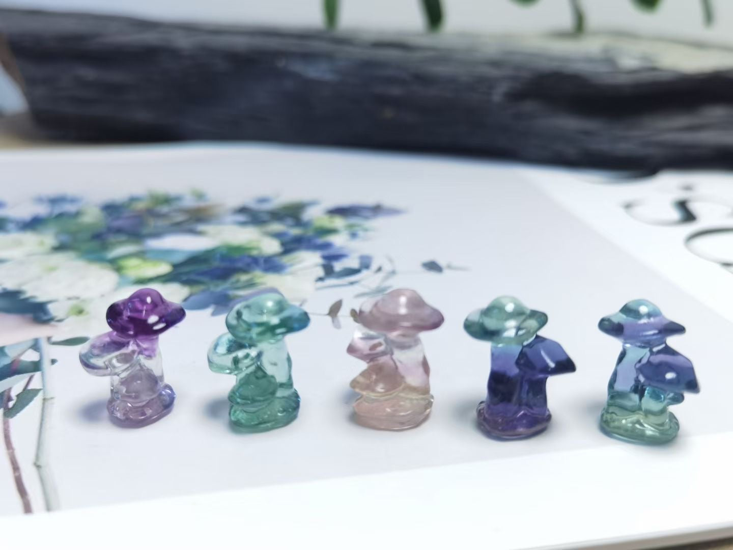 Mini Fluorite Triple Mushroom Natural Crystal Carvings Wholesale