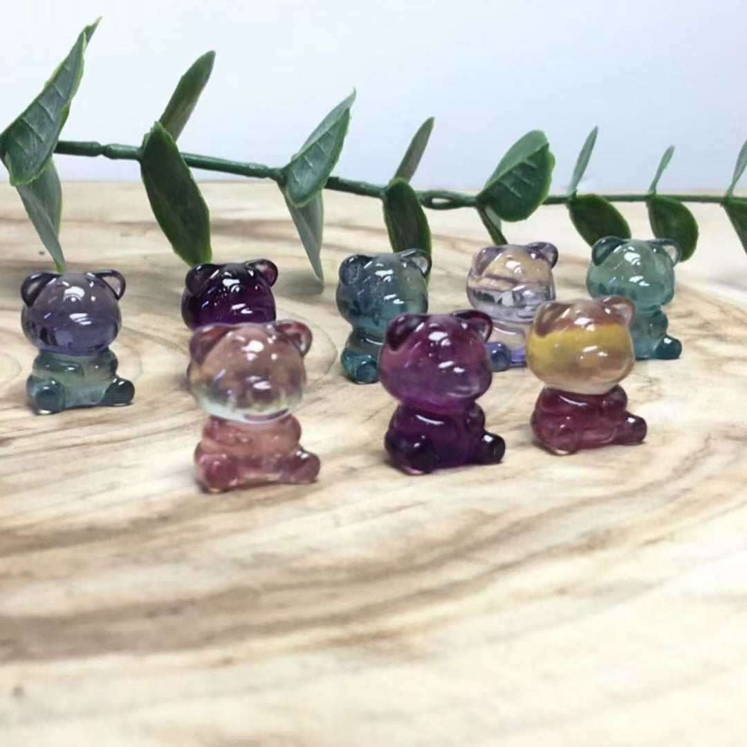 Mini Fluorite Strawberry Bear Natural Crystal Carvings Wholesale