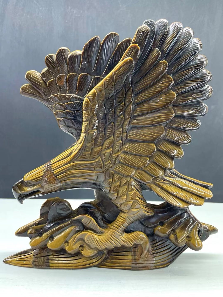 21CM Natural Tiger Eye Handcarved Eagle Carving Home Decoration Gift