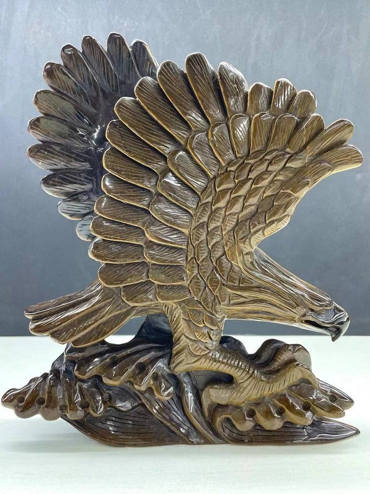 21CM Natural Tiger Eye Handcarved Eagle Carving Home Decoration Gift