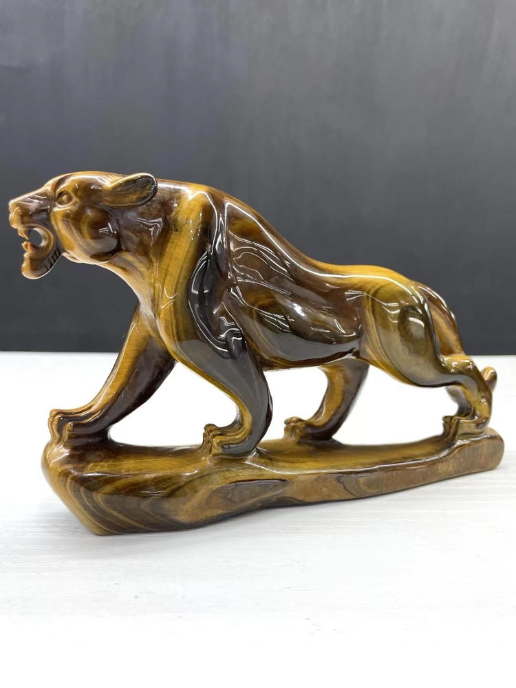 15CM Natural Tiger Eye Handcarved Leopard Panther Carving Home Decoration Gift