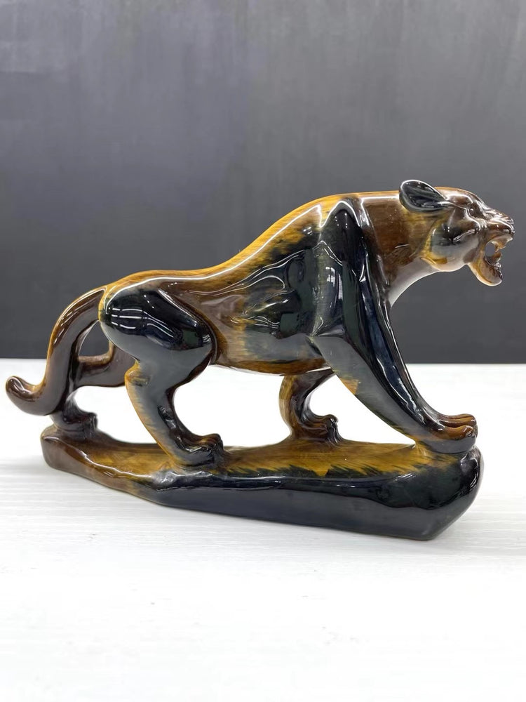 15CM Natural Tiger Eye Handcarved Leopard Panther Carving Home Decoration Gift