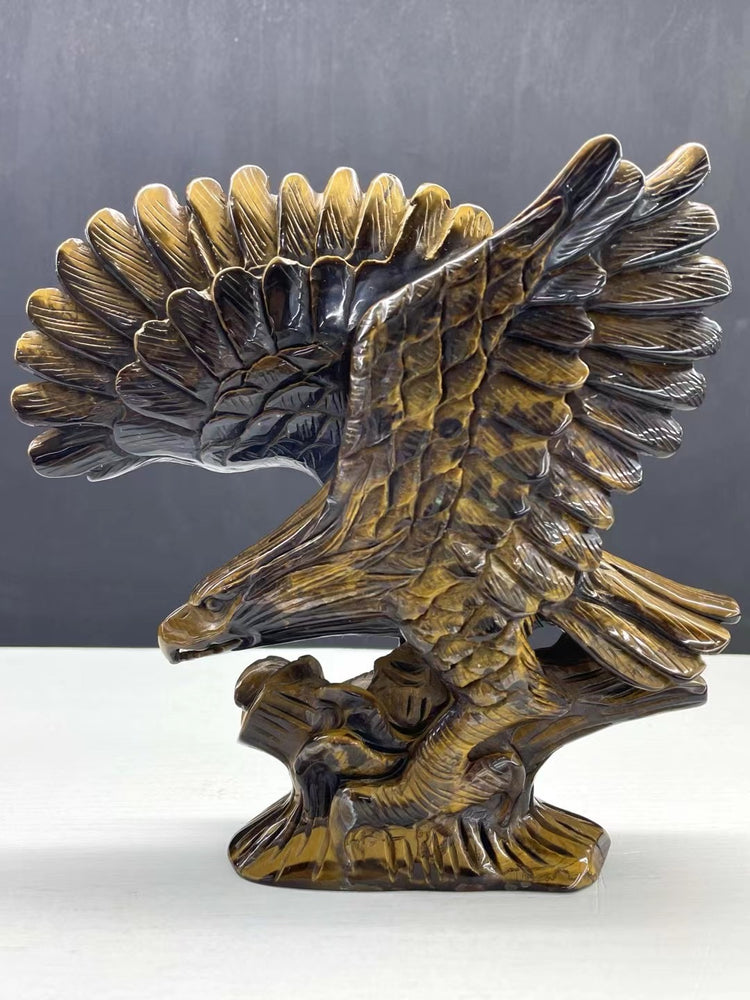 16CM Natural Tiger Eye Handcarved Eagle Carving Home Decoration Gift