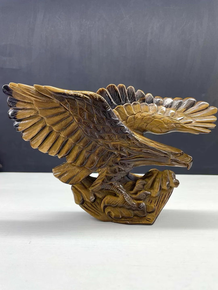 20CM Natural Tiger Eye Handcarved Eagle Carving Home Decoration Gift