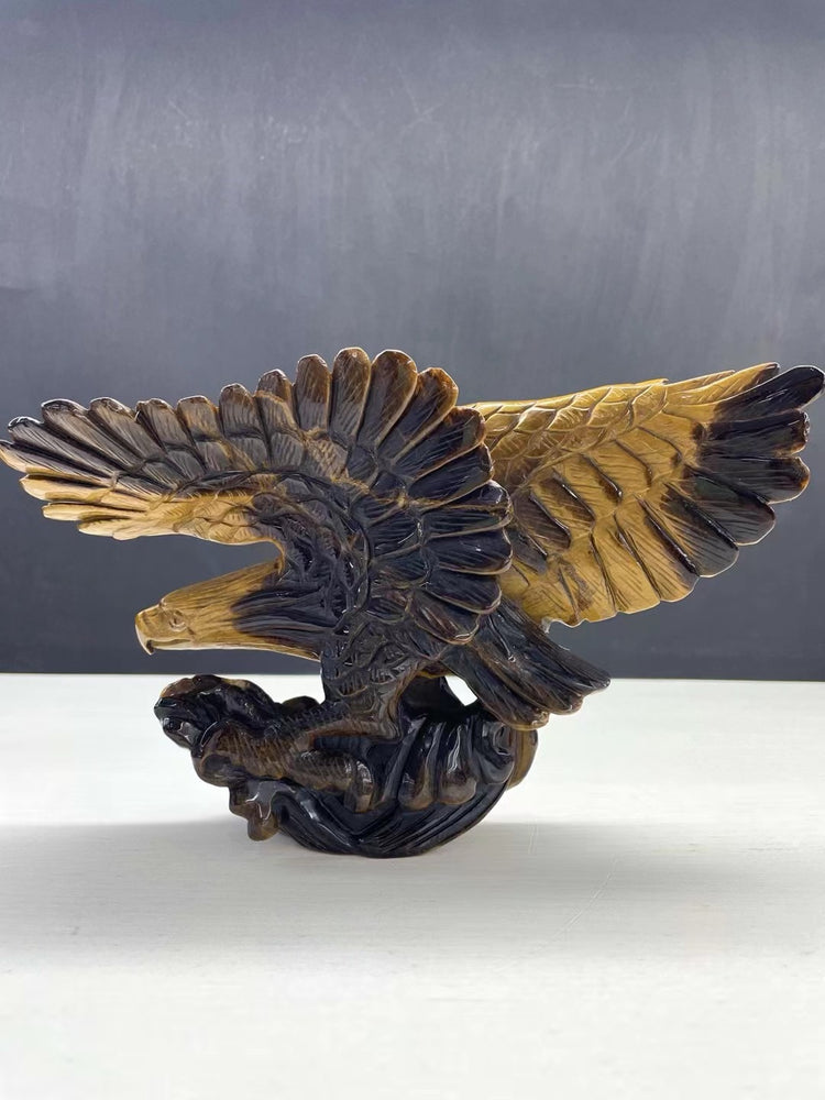 20CM Natural Tiger Eye Handcarved Eagle Carving Home Decoration Gift