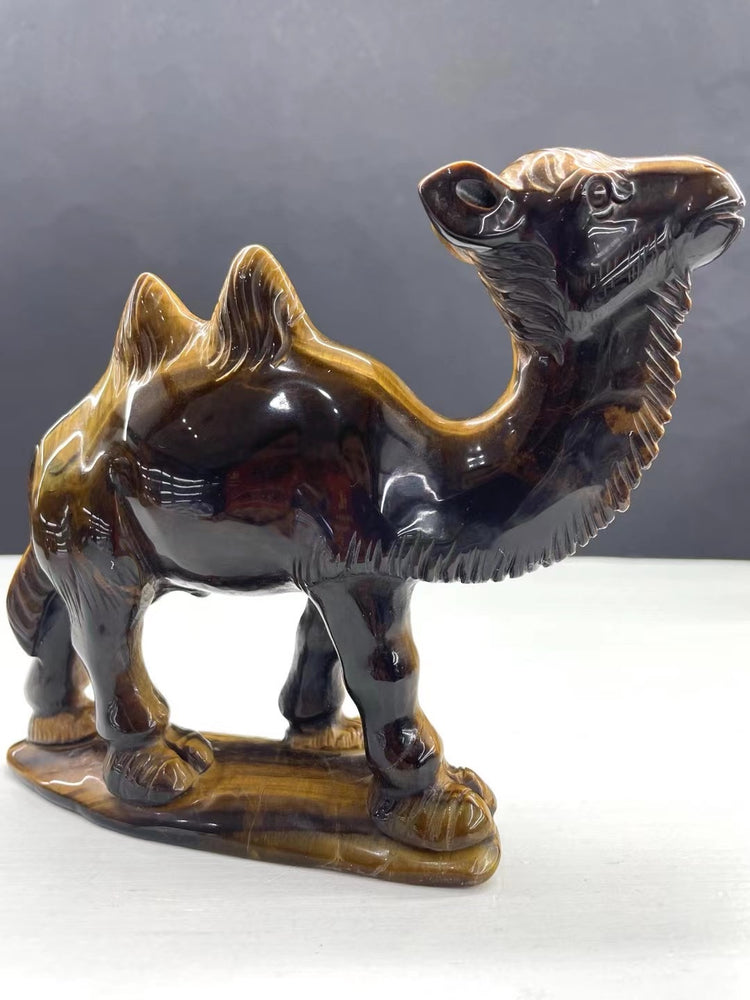 14CM Natural Tiger Eye Handcarved Camel Carving Home Decoration Gift