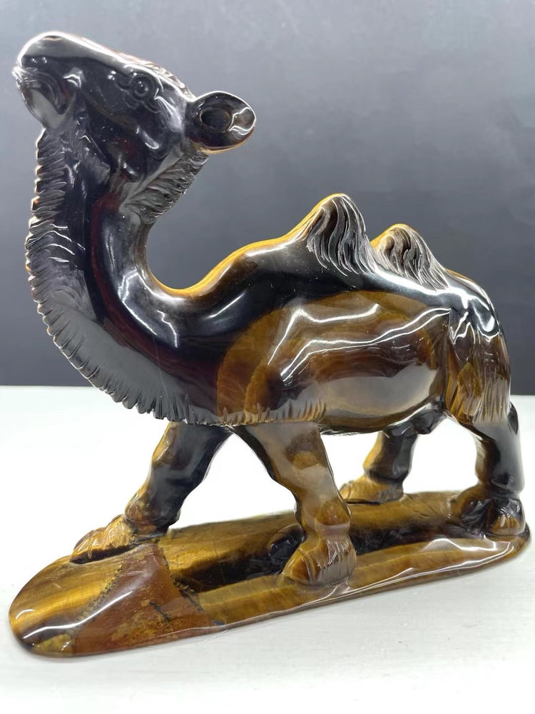 15CM Natural Tiger Eye Handcarved Camel Carving Home Decoration Gift