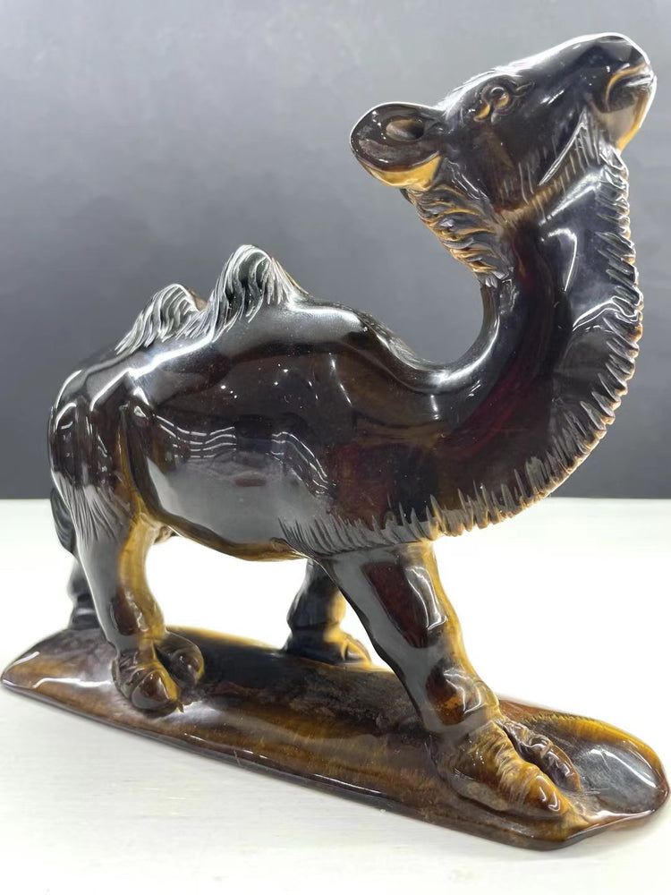 15CM Natural Tiger Eye Handcarved Camel Carving Home Decoration Gift