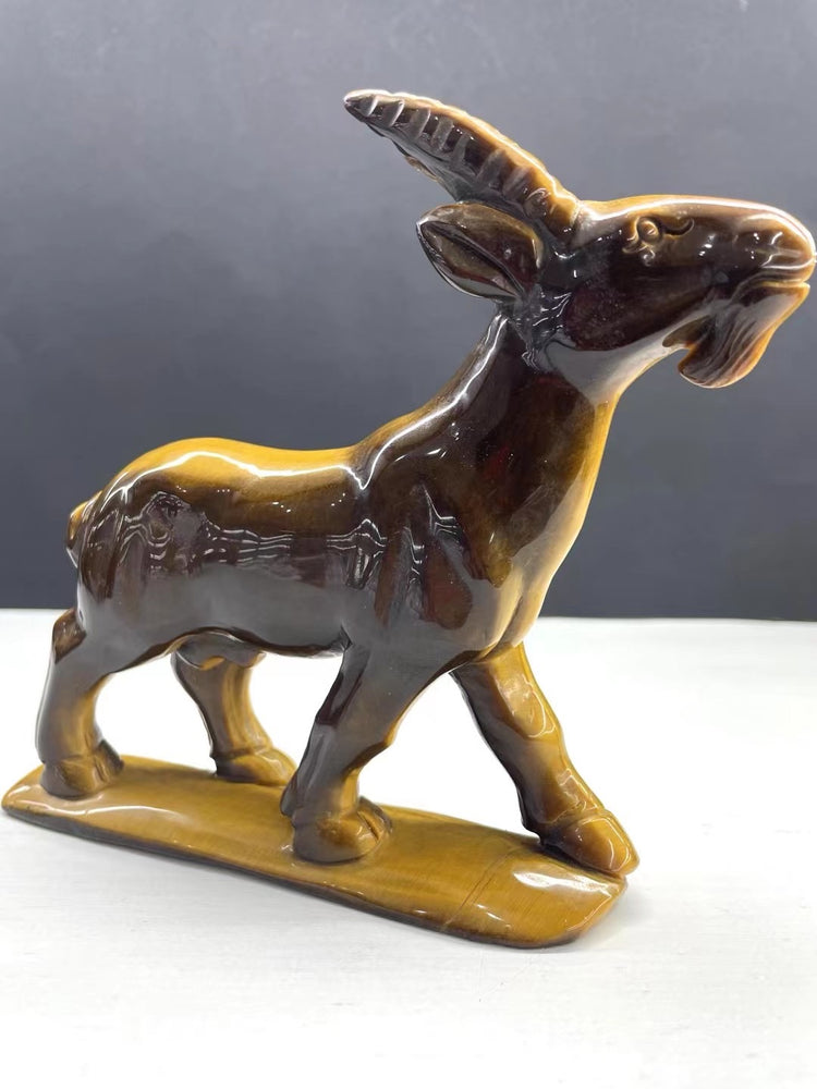 16CM Natural Tiger Eye Handcarved Goat Carving Home Decoration Gift