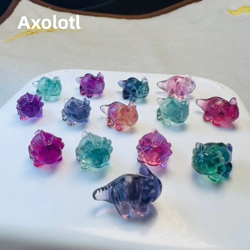 Mini Fluorite Axolotl Natural Crystal Carvings