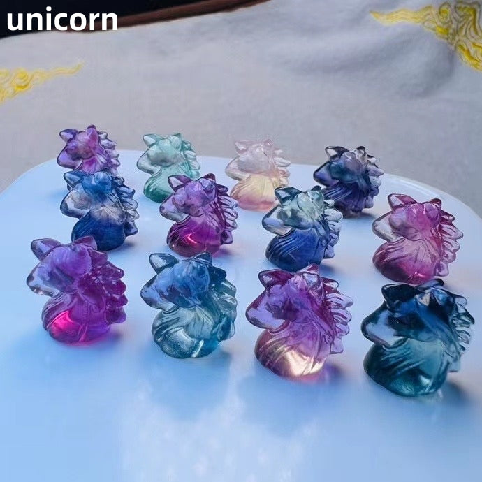 Mini Fluorite Unicorn Natural Crystal Carvings